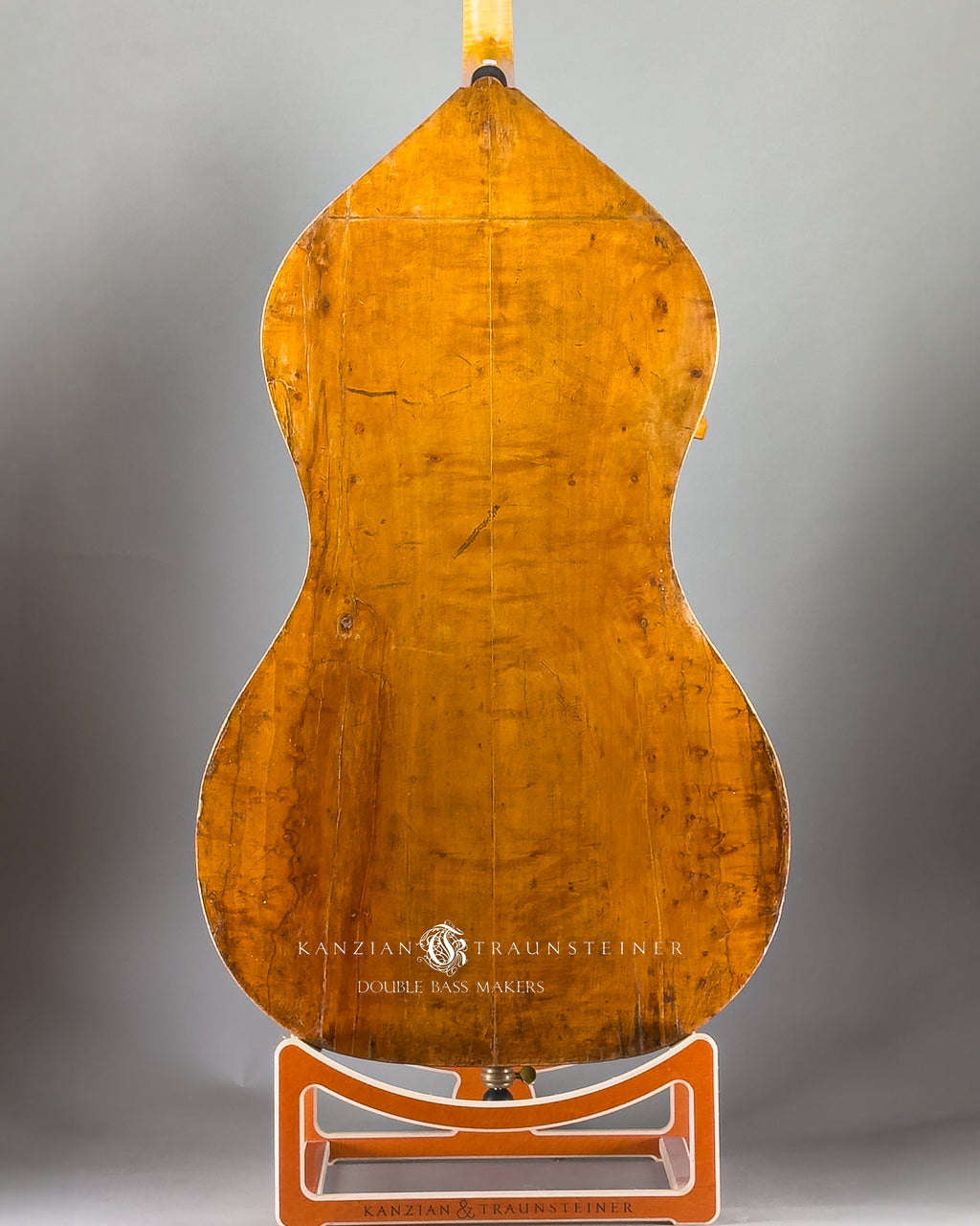 Pear shaped Italian Double bass labeled Rotella viewed from back