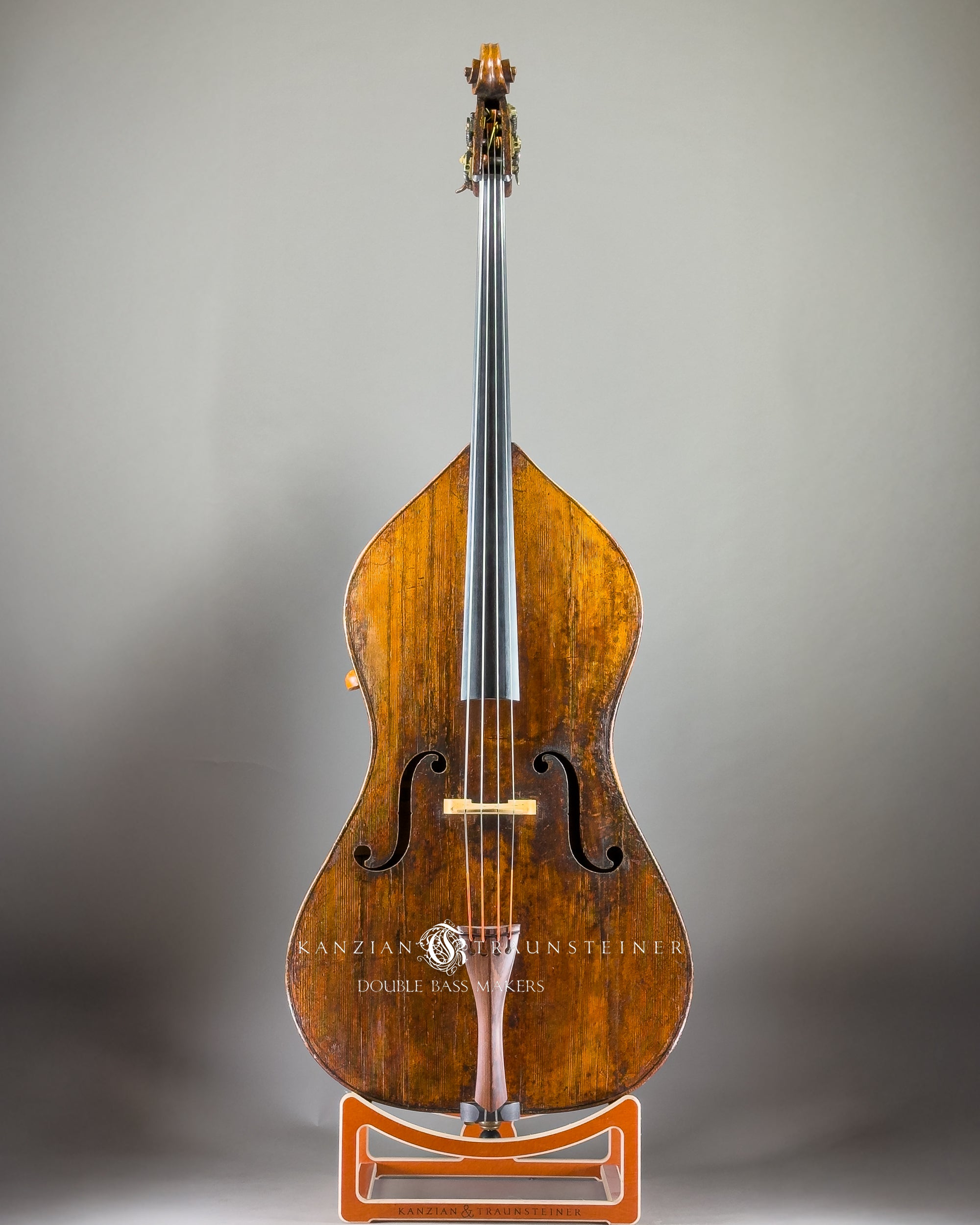 Pear shaped Italian Double bass labeled Rotella full front view