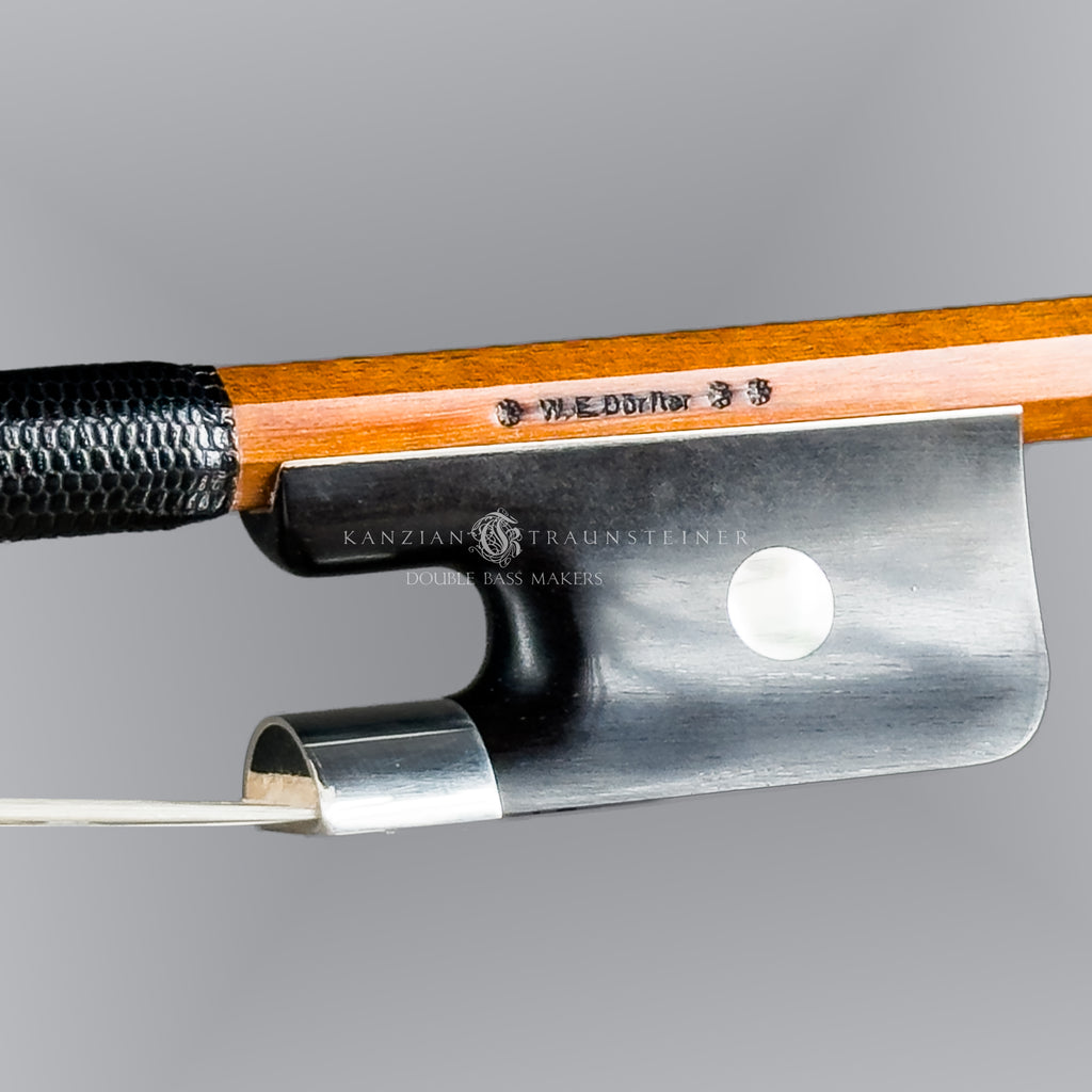 Stamp detail on frog of W.E Dorfler ** French double bass bow