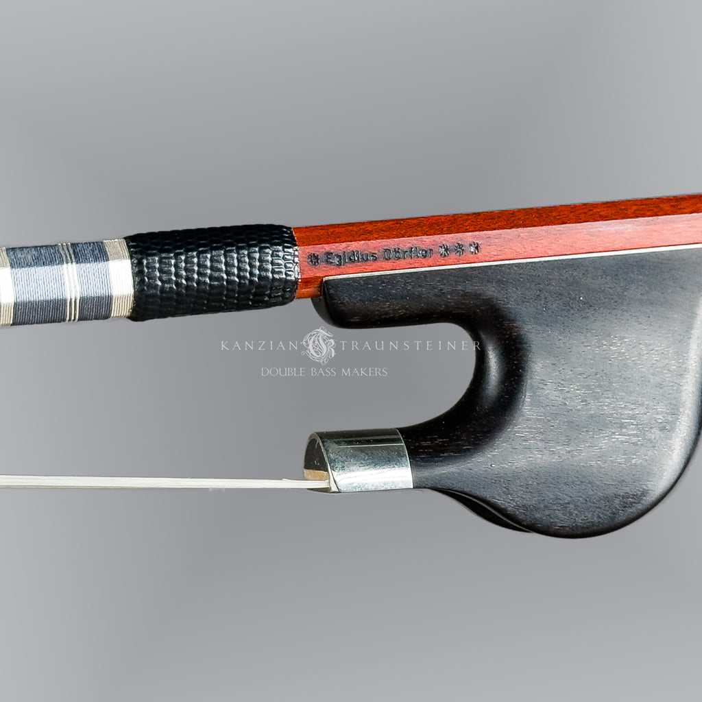 Stamp close up of Egidius Dörfler bow, playable by both French and German bow players.