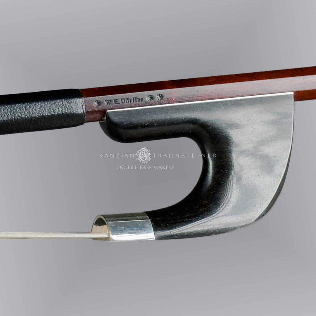 Stamp close up for double bass bow W.E Dörfler **, made in 2026 in Germany