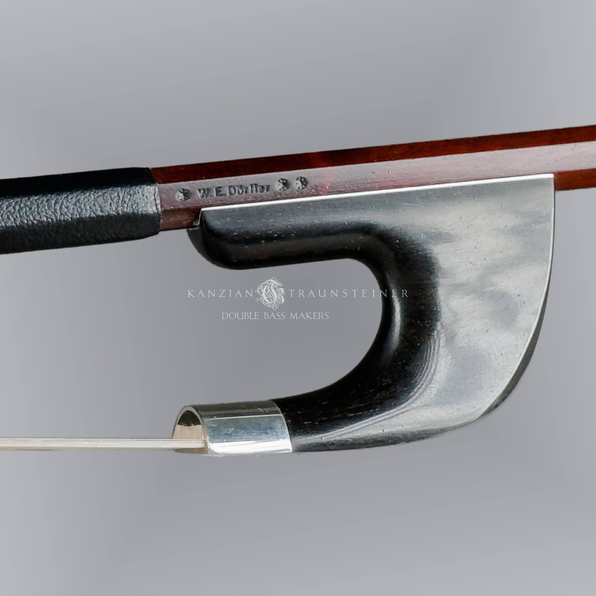 Stamp close up for double bass bow W.E Dörfler **, made in 2026 in Germany