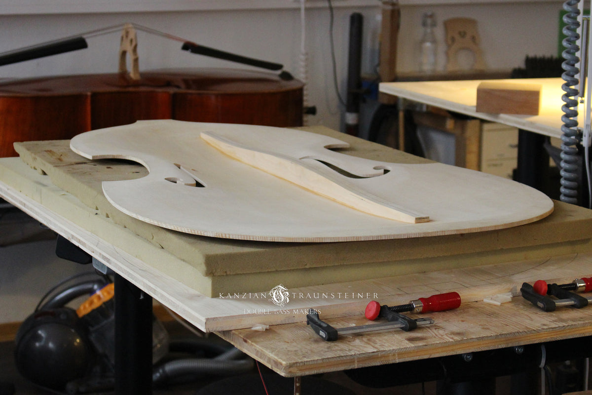 Double bass in the making in Kanzian & Traunsteiner's workshop